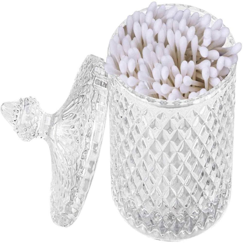 Unbranded Countertop Diamond-Facet Glass Apothecary Storage Jar with Lid for Bathroom Vanity Organizer in Clear (2)