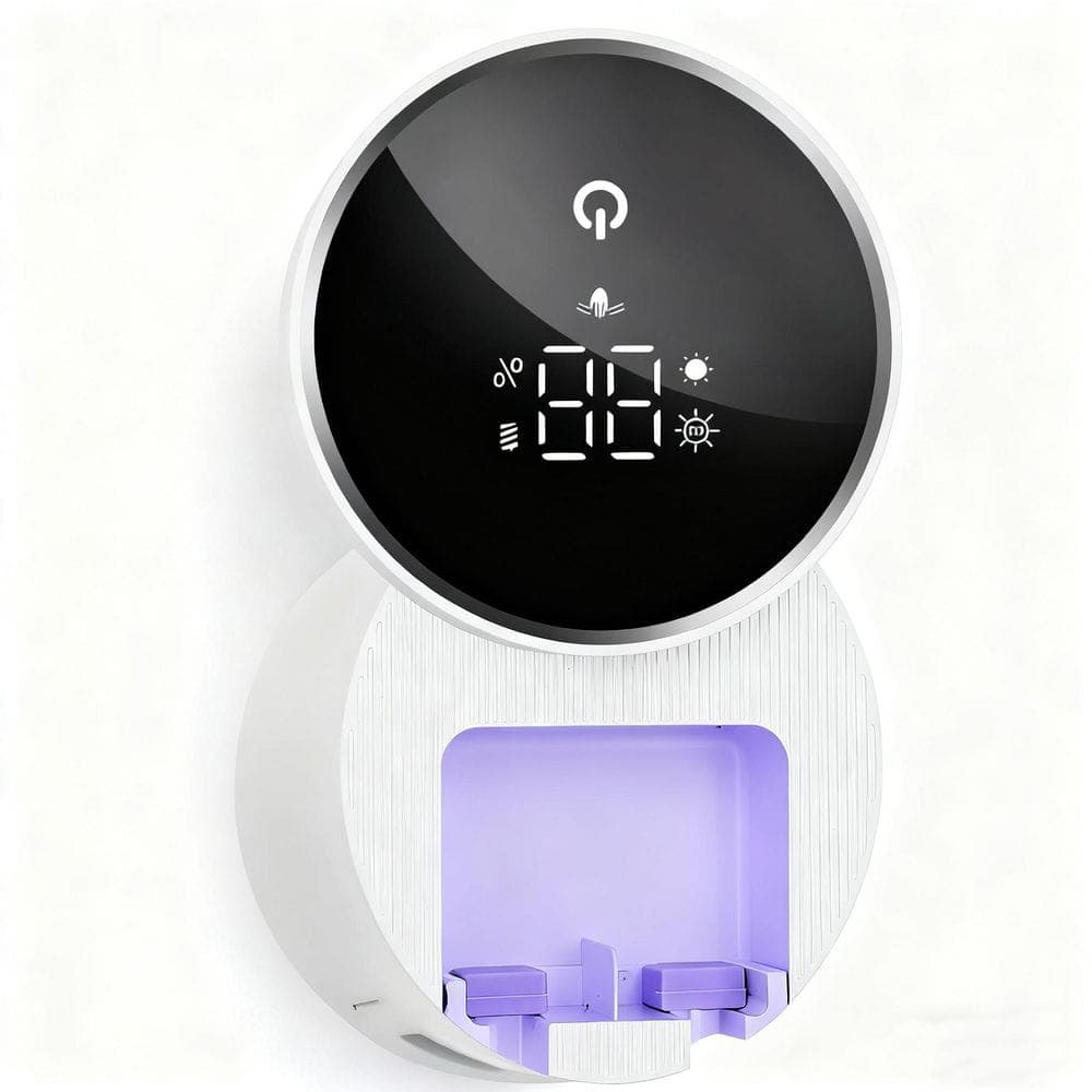 Wudkey Wall Mounted Toothbrush Sanitizer Holder, Tooth Brush Cleaner Organizer with Auto-Inductive Cover, Air Drying (1)
