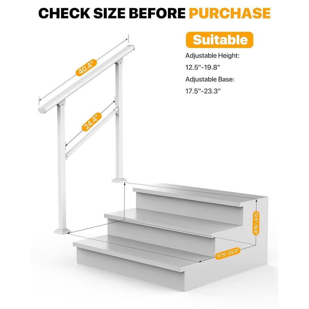 Afoxsos Adjustable Wrought Iron Hand Rails for 1-3 Outdoor Steps White Matte Coating Indoor Stair Railing for Deck Porch (3)