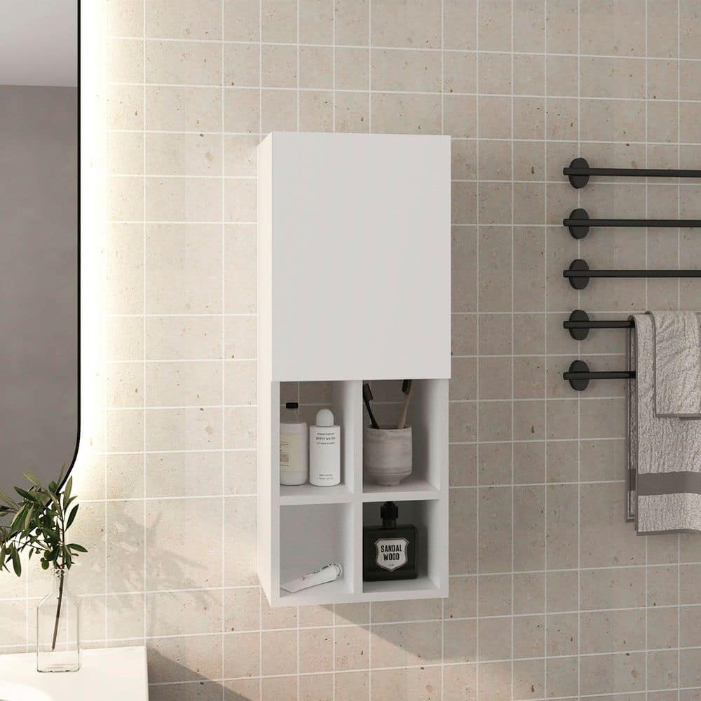 YSQCAR 12.2 in. W x 9.25 in. D x 31.5 in. H Bathroom Storage Wall Cabinet in White with 1 Door, 5 Shelves (2)