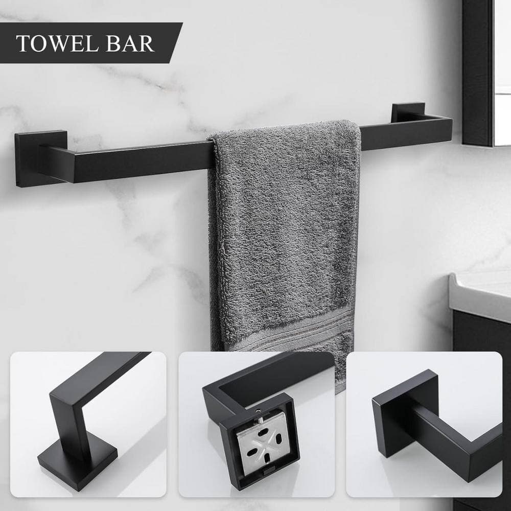 Adrinfly Matte Black 23.6 in. Wall Mounted Bathroom Towel Bar Set, 5-Piece Stainless Steel Kit (2)