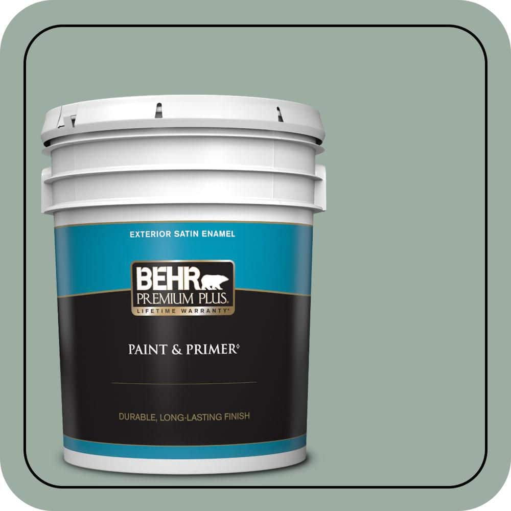 BEHR PREMIUM PLUS 5 gal. #N420-3 Misty Moss Satin Enamel Exterior Paint & Primer