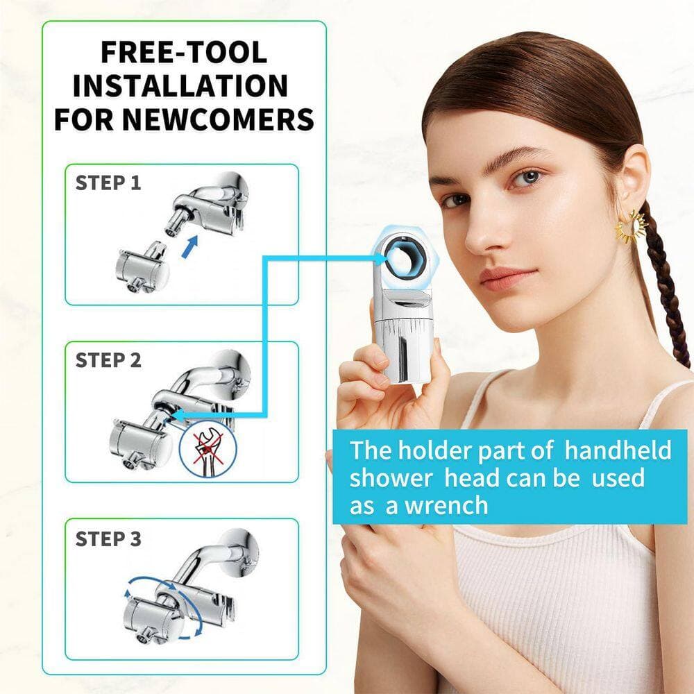 Wudkey 1-Piece Rain Shower Heads with Handheld Spray Combo Face 3-Way Dual Rain and Handheld Shower Head (4)