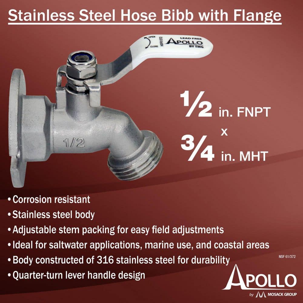 Apollo 1/2 in. FNPT x 3/4 in. MGHT Stainless Steel Quarter Turn Hose Bibb Shut-Off Valve with Flange (2)