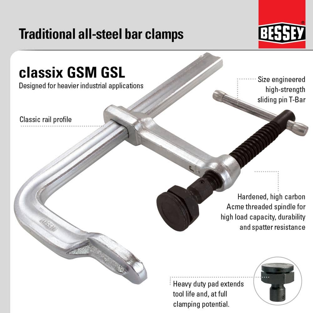 BESSEY ClassiX International 12 in. Capacity All Steel Clamp with Heavy Duty Pad 5-1/2 in. Throat Depth (2)