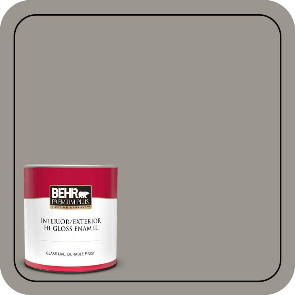 BEHR PREMIUM PLUS 1 qt. #N360-4 Battleship Gray Hi-Gloss Enamel Interior/Exterior Paint & Primer