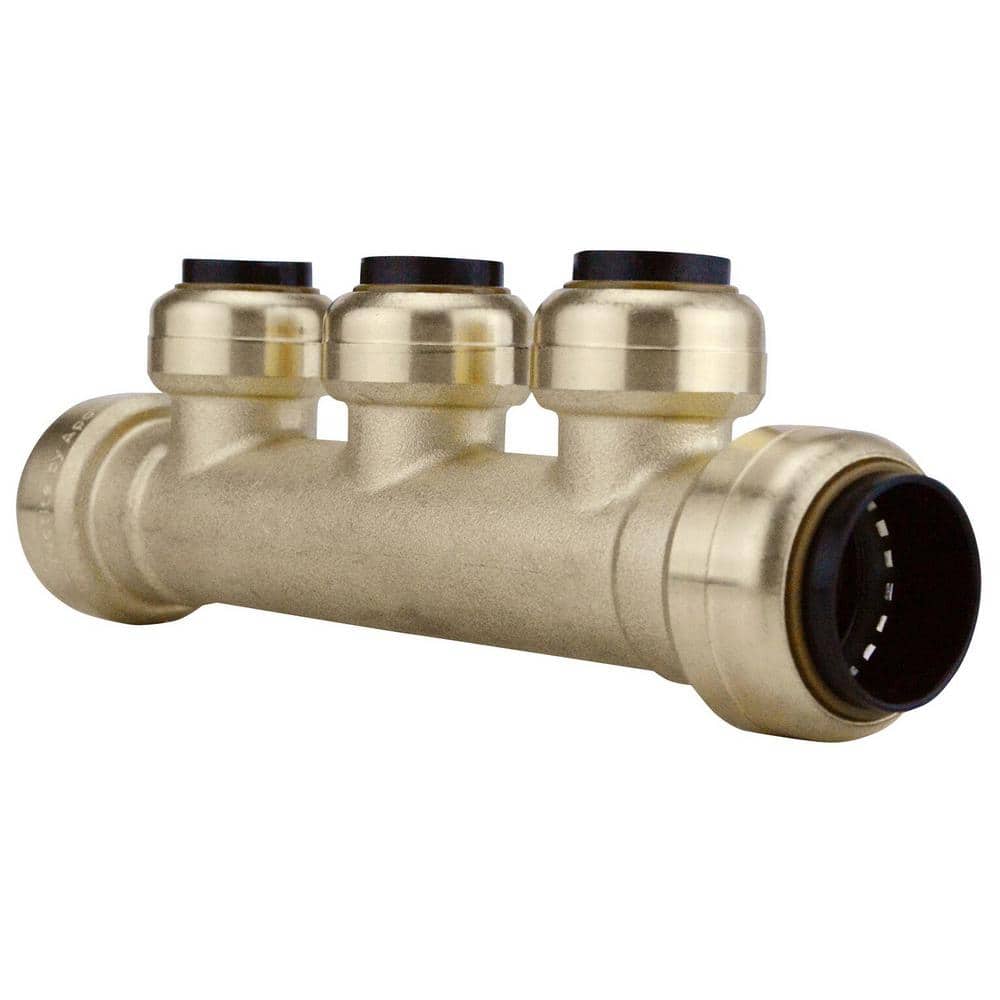 Tectite 3/4 in. x 3/4 in. Brass Push-To-Connect Inlets with 3-Port Open Manifold 1/2 in. Push-To-Connect Outlets (2)