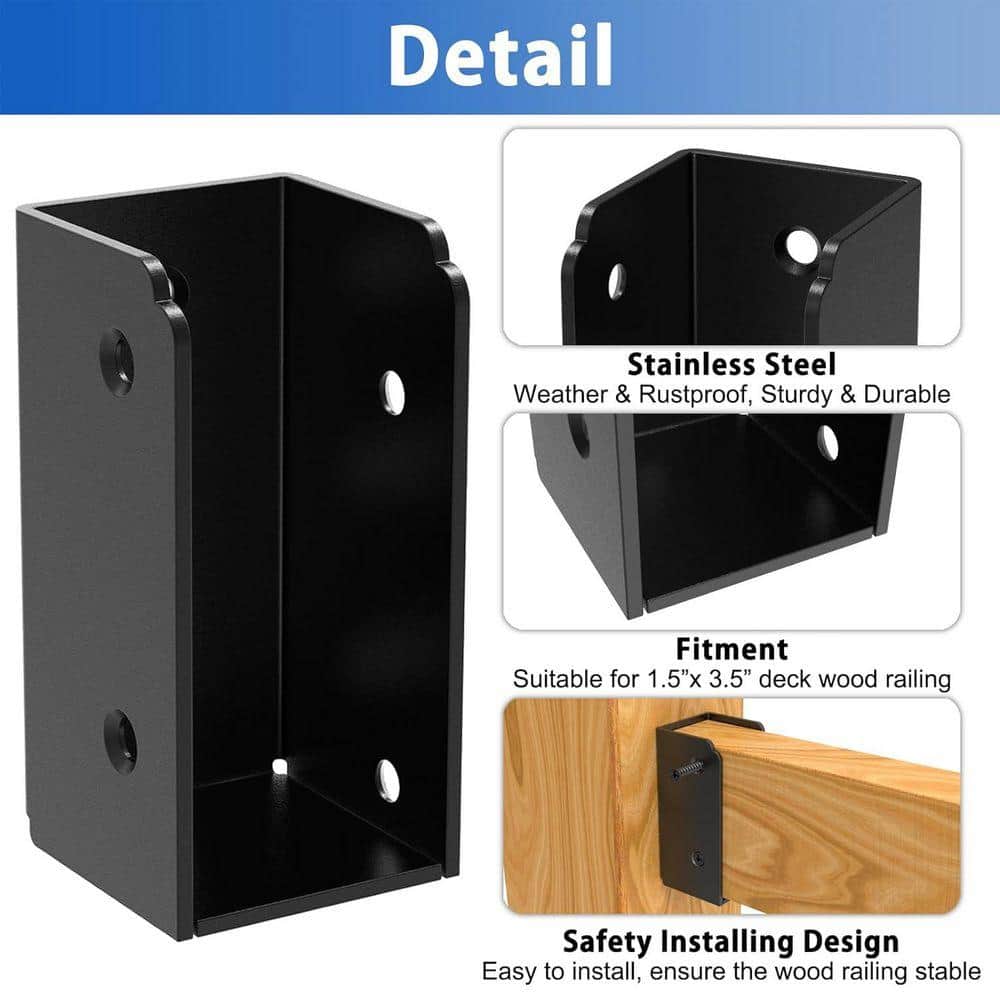 KIWDZFU 2x4 Stainless Steel Deck Railing Brackets Connectors Weatherproof Durable 24-Pack (3)