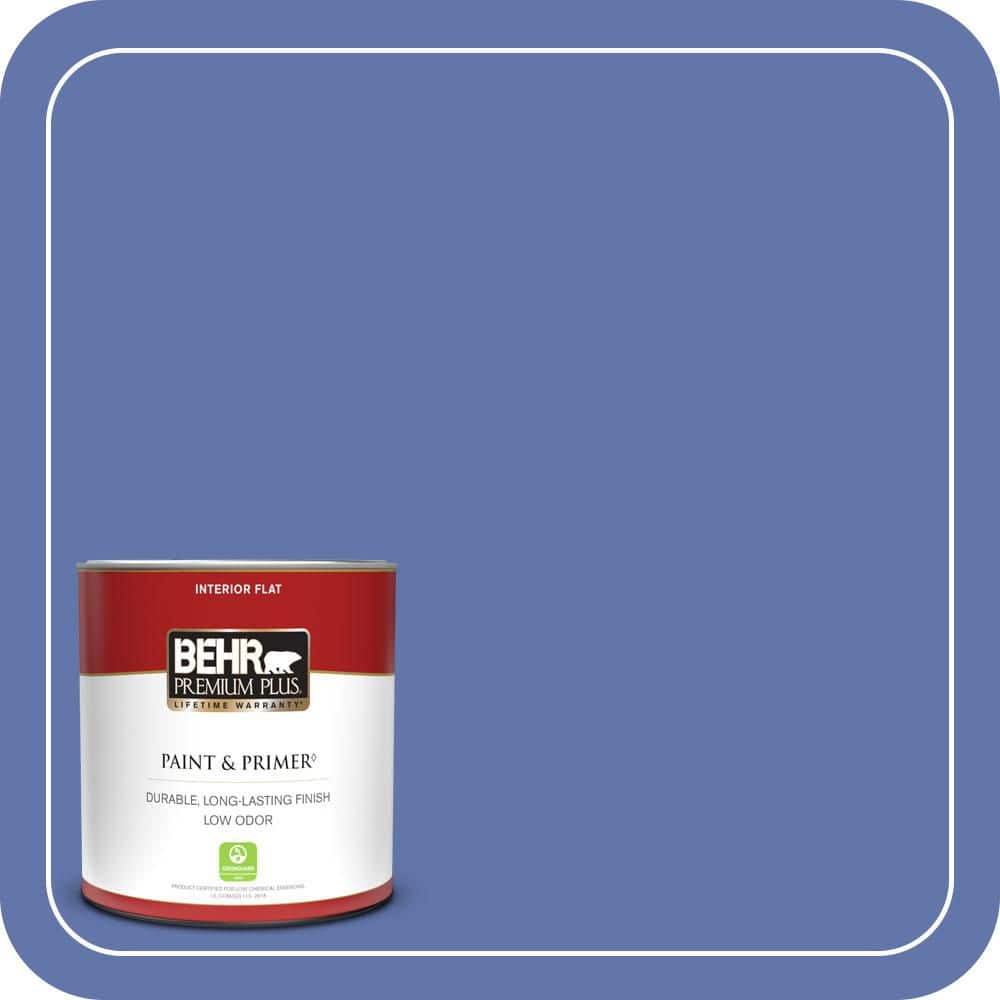 BEHR PREMIUM PLUS 1 qt. #600B-6 Sudden Sapphire Flat Low Odor Interior Paint & Primer