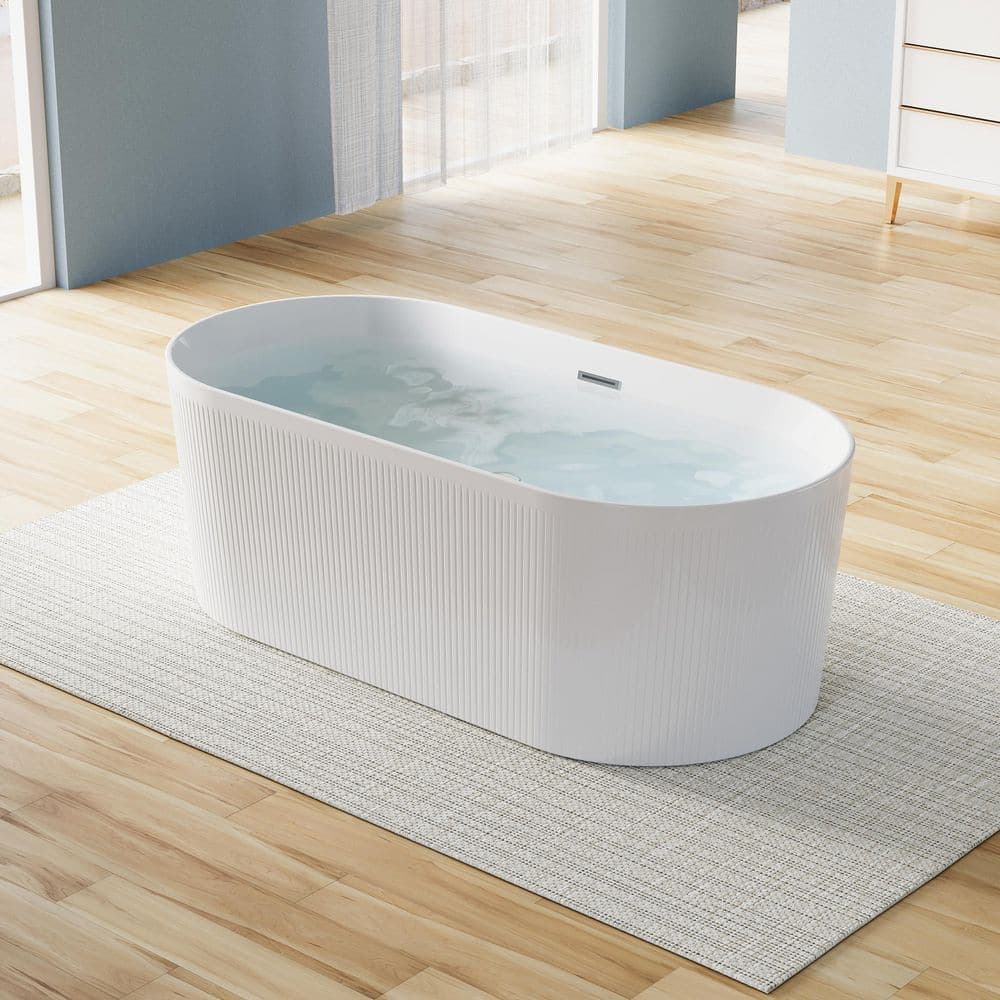 WELLFOR Elego 67 in. x 31.5 in. Freestanding Soaking Bathtub with Chrome Drain in Glossy White, 100% Pure Virgin Acrylic (1)