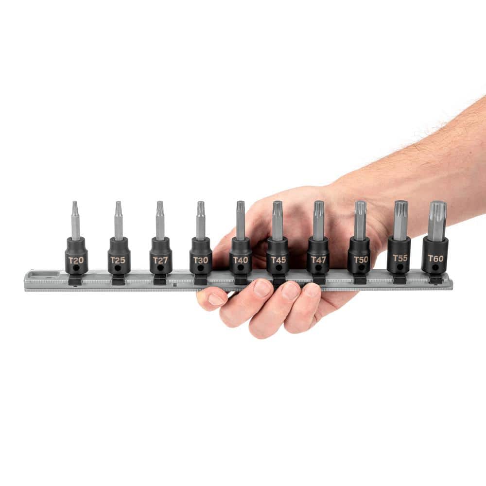 TEKTON 3/8 in. Drive Torx Impact Bit Socket Set with Rail, 10-Piece (T20-T60) (3)