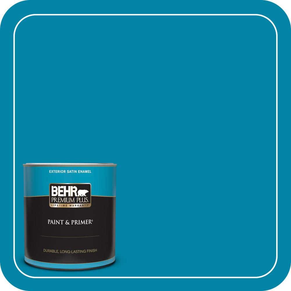 BEHR PREMIUM PLUS 1 qt. #MQ4-53 Tibetan Turquoise Satin Enamel Exterior Paint & Primer (1)