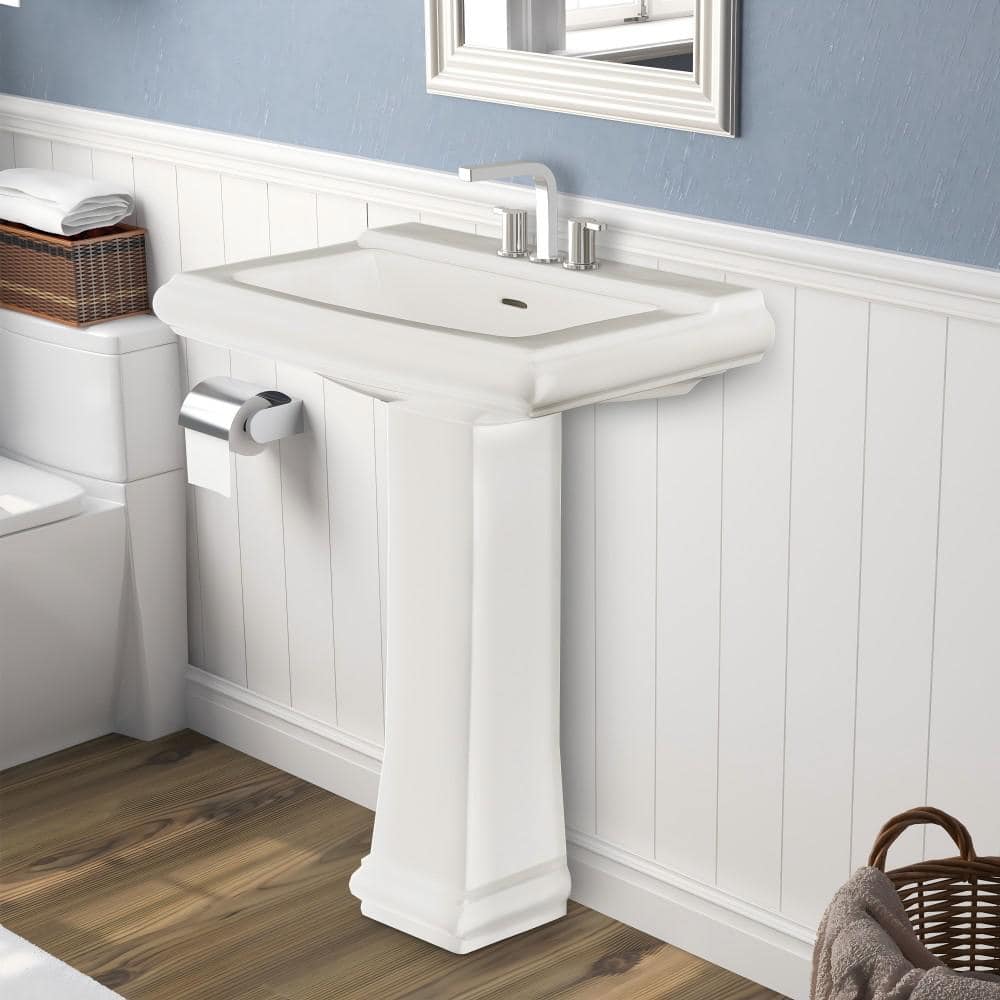 Kuomih 26 in. White Ceramic Pedestal Sink with 26.5 in. Base in White (1)