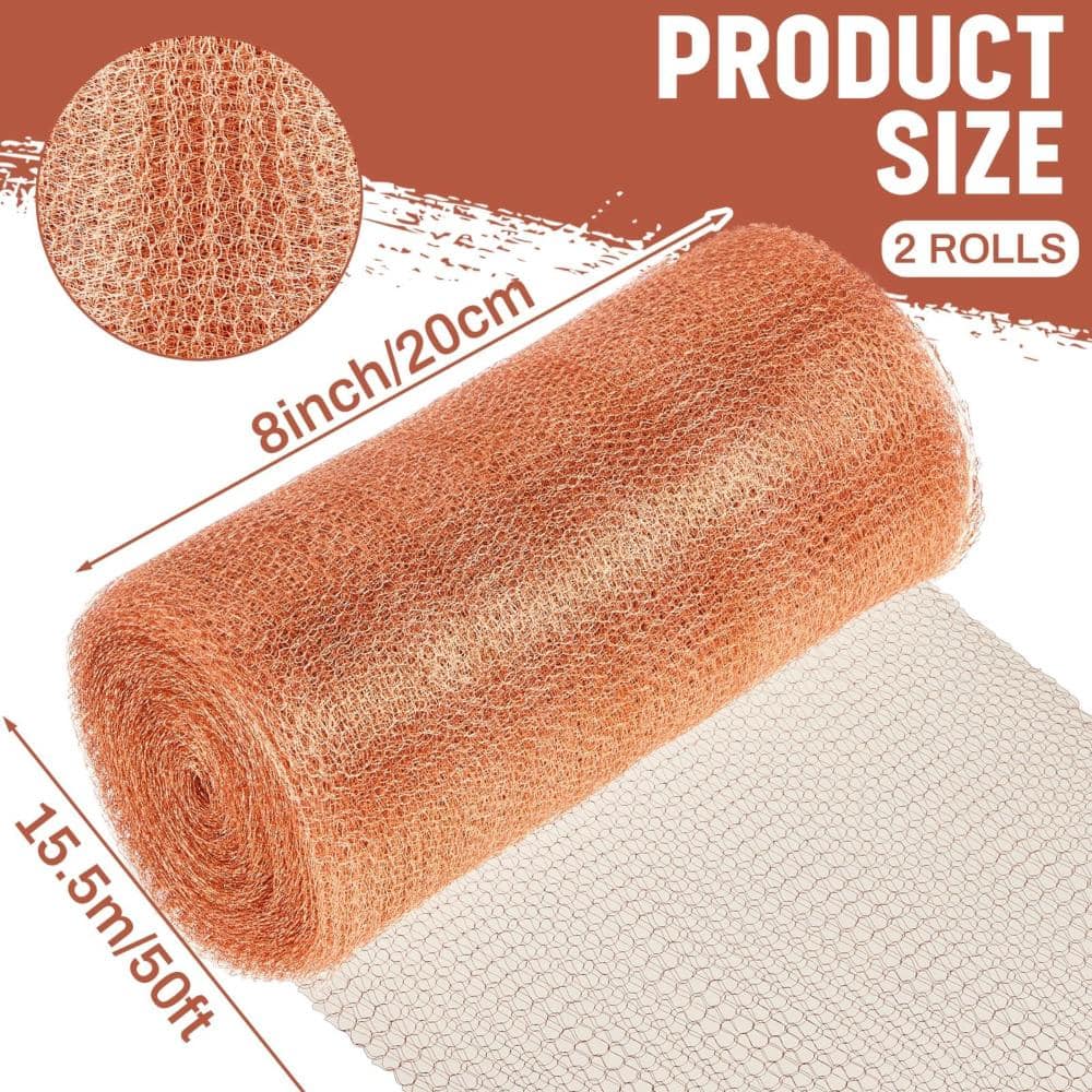 Unbranded 8 in x 100 ft Copper Mesh Rodent Control Rustproof DIY Hole Filler Pure Wire Mesh for Slugs Mice (3)