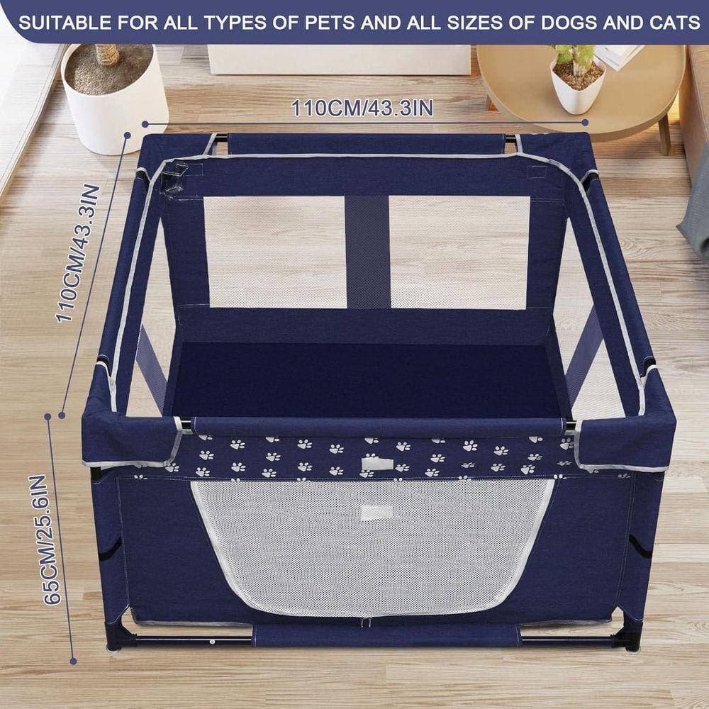 KIWDZFU Large Dog Playpen 43.3 x 43.3 in. with Zipper Gate Thickened Oxford Fabric Fence for Small Pets Indoor Outdoor Use (2)