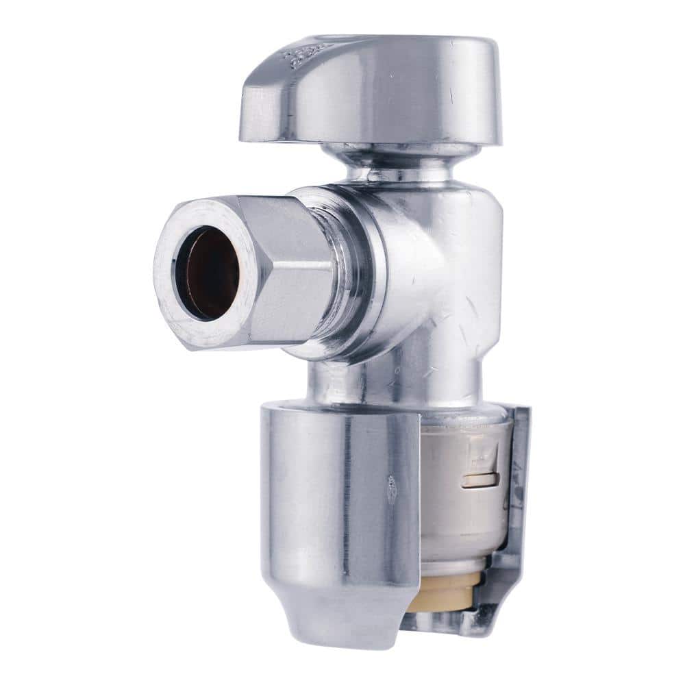 SharkBite Max Push-to-Connect 3/8 in. OD Compression Chrome-Plated Brass Quarter-Turn Stop Valve