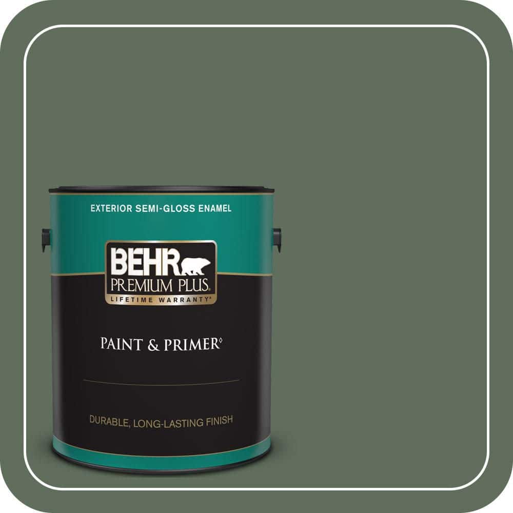 BEHR PREMIUM PLUS 1 gal. #450F-6 Whispering Pine Semi-Gloss Enamel Exterior Paint & Primer