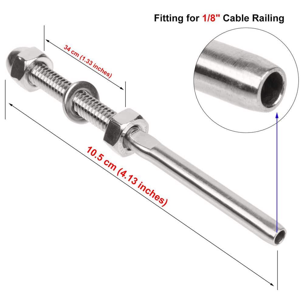 Afoxsos 20 Pack 1/8 Stainless Steel T316 Cable Railing Swage Threaded Stud Tension End Terminal for Deck Railing (2)
