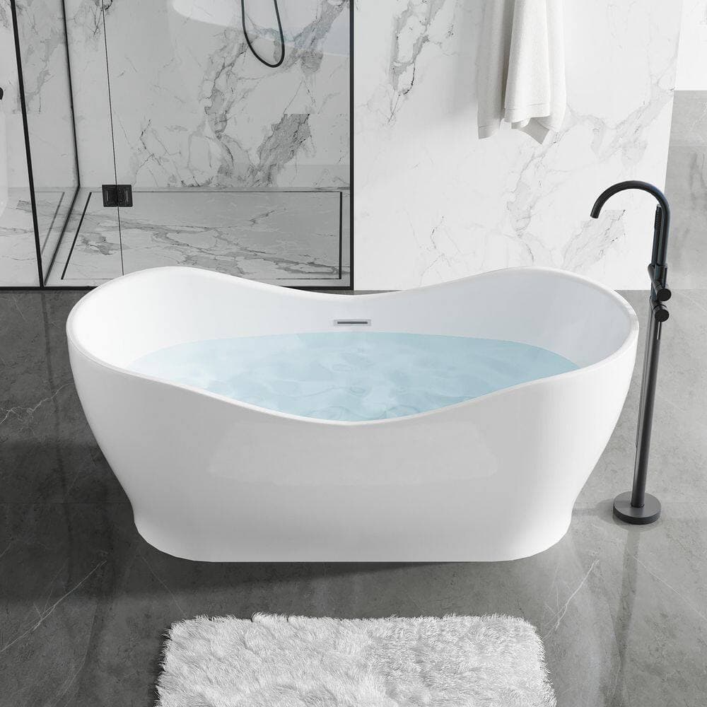 FORCLOVER 67 in. x 31.5 in. Freestanding Soaking Bathtub with Center Drain in White, 100% Pure Virgin Acrylic (2)
