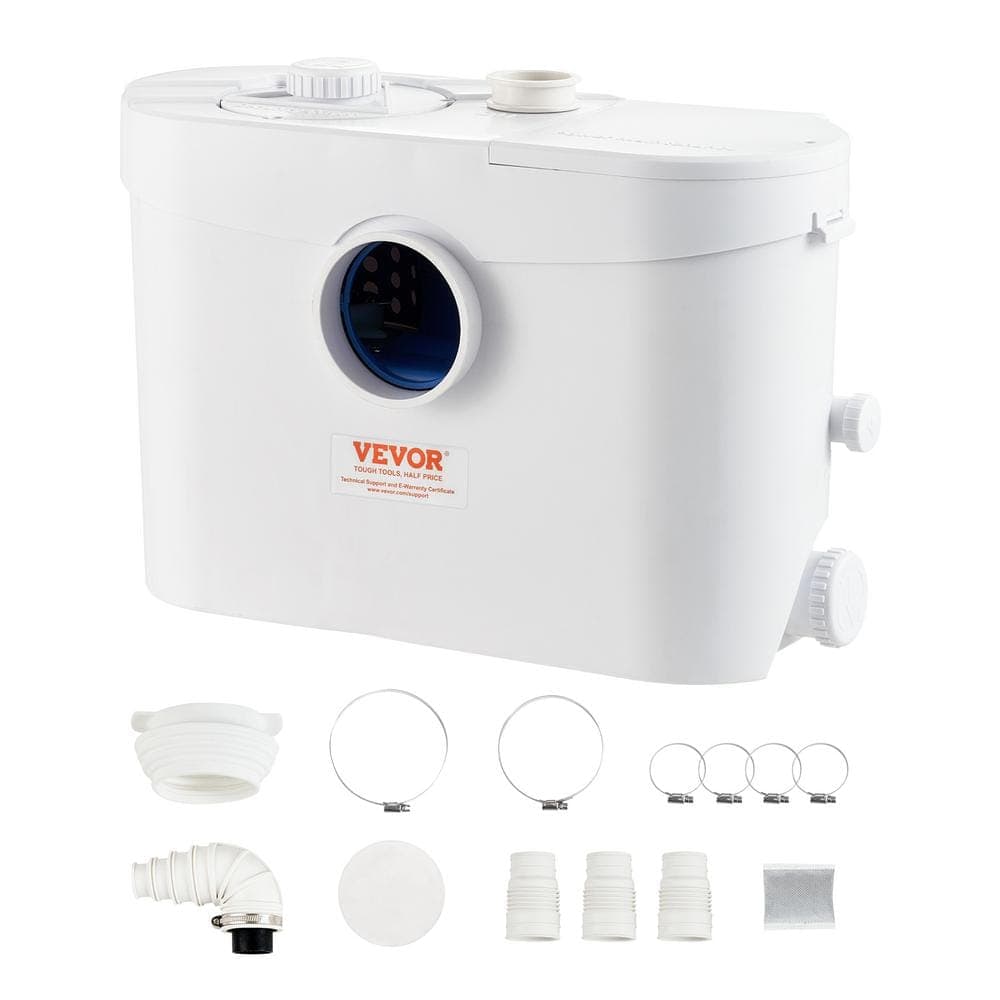 VEVOR Macerator Pump 1HP 700W 9600 L/H Flow 32.8 FT. Sewerage Sump Pump with 3 Inlets for Waste Water Disposal Upflush Machine