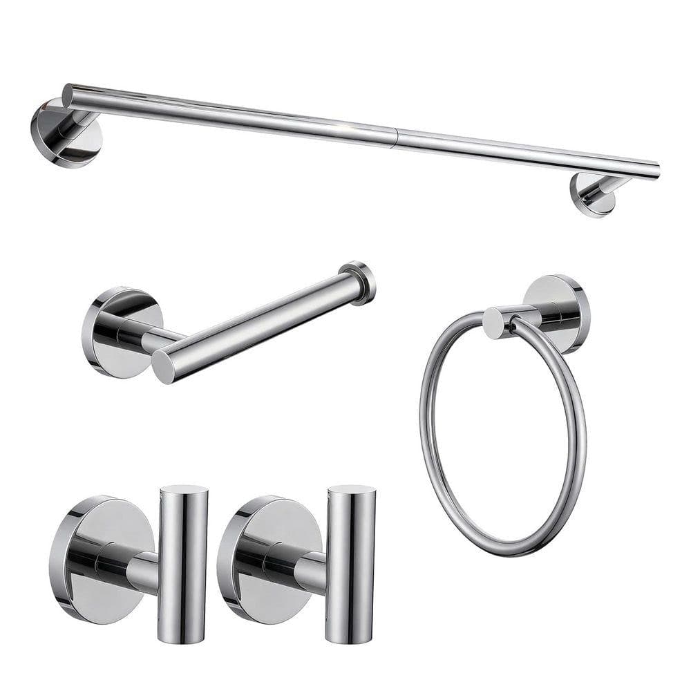 JFVKAF 5 Piece Bathroom Hardware Set with Towel Bar, Towel Ring, Toilet Paper Holder, Robe Hooks in Brushed Nickel (1)