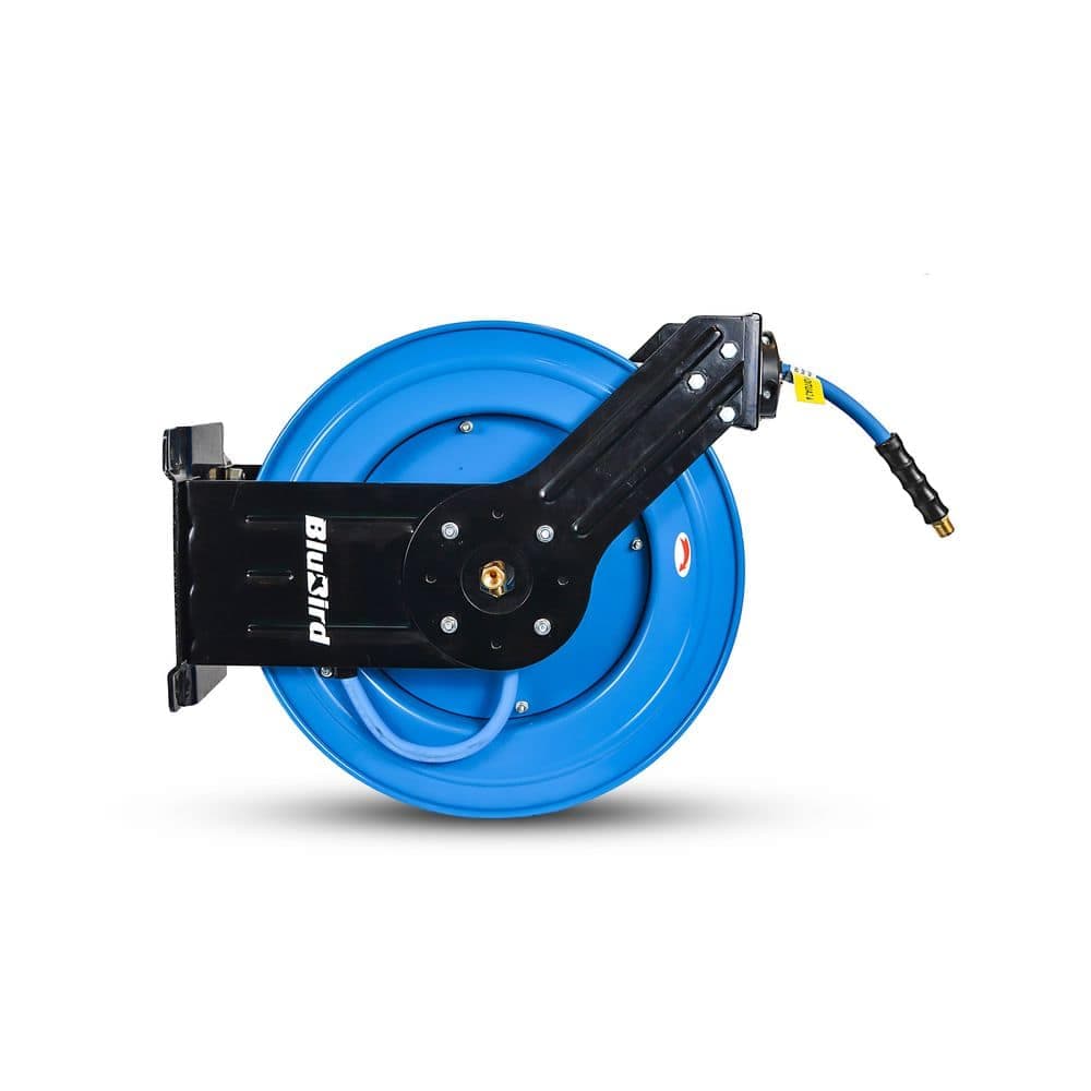 BLUBIRD 3/8 in. x 100 ft. Heavy Duty Rubber Air Hose and Dual Arm Powder-Coated Steel Hose Reel (3)