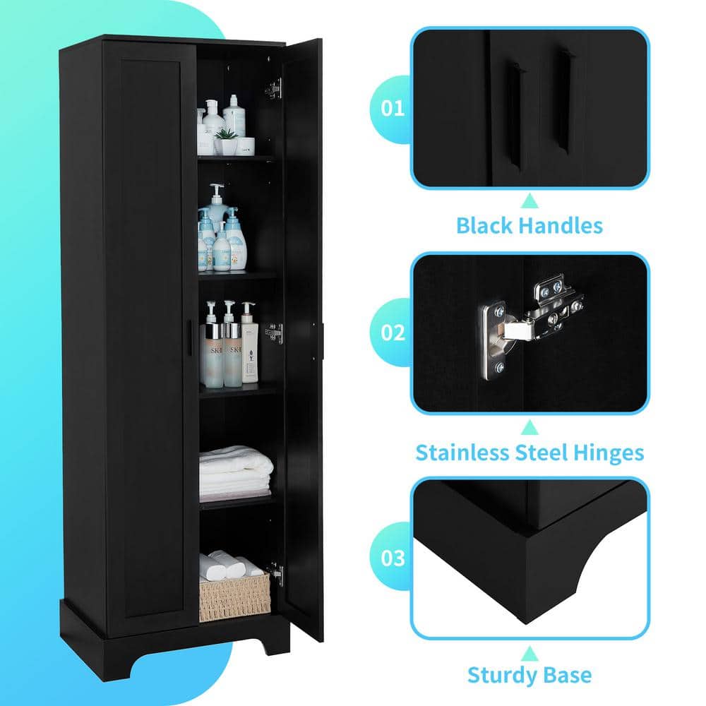 Unbranded Modern 23.3 in. W x 16.9 in. D x 71.2 in. H Black Linen Cabinet Storage Cabinet with Two Doors (3)
