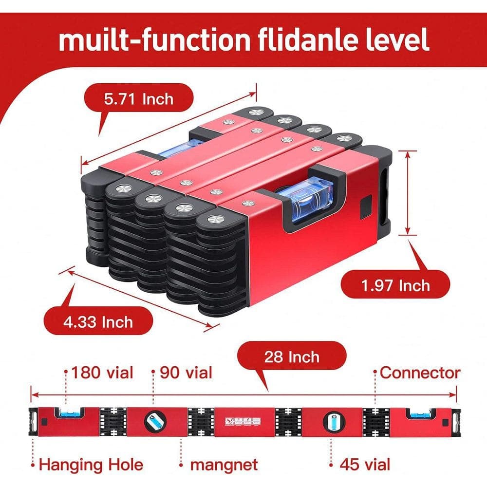Afoxsos Multi-Function Foldable Level Tool Aluminum Precise Measurement Compact Design 28 in.Leveler Tool (2)