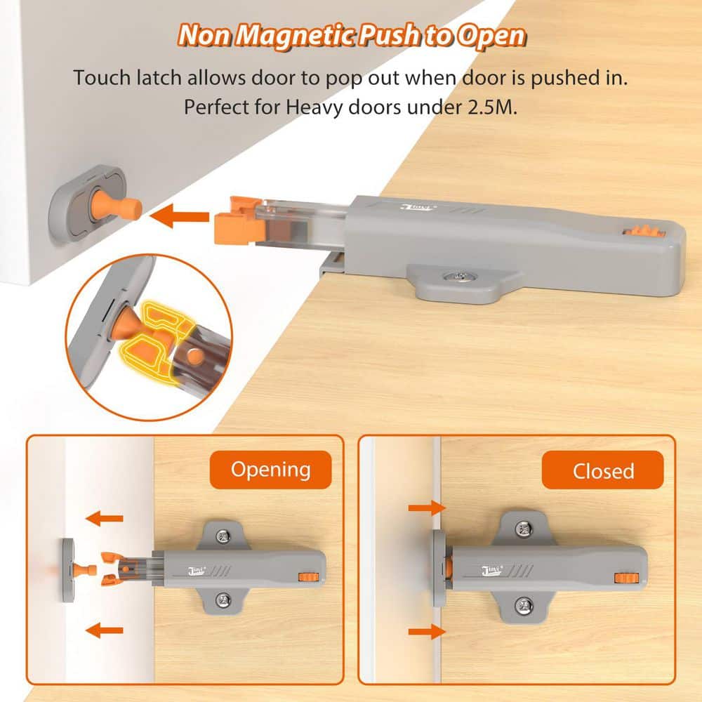 Numhew 4-Pieces ABS Push Touch Latches, Push Lock Door Latch, Non Magnetic RV Drawer Catch Closure, Hidden Door Opener Gray (3)