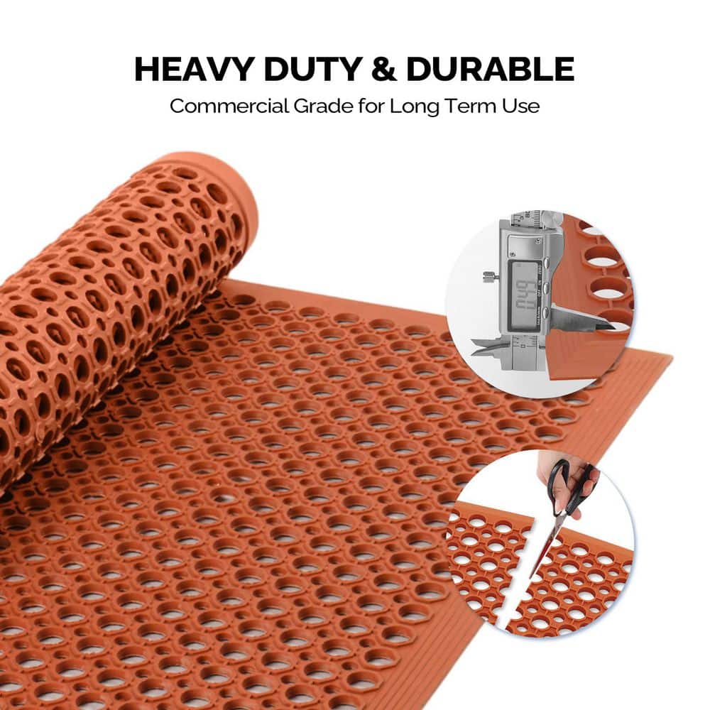 Wudkey 24 in. x 36 in. Anti-fatigue and Durable Drainage Rubber Non-slip Mat in Red for Kitchen, Bathroom, Easy to Clean (3)