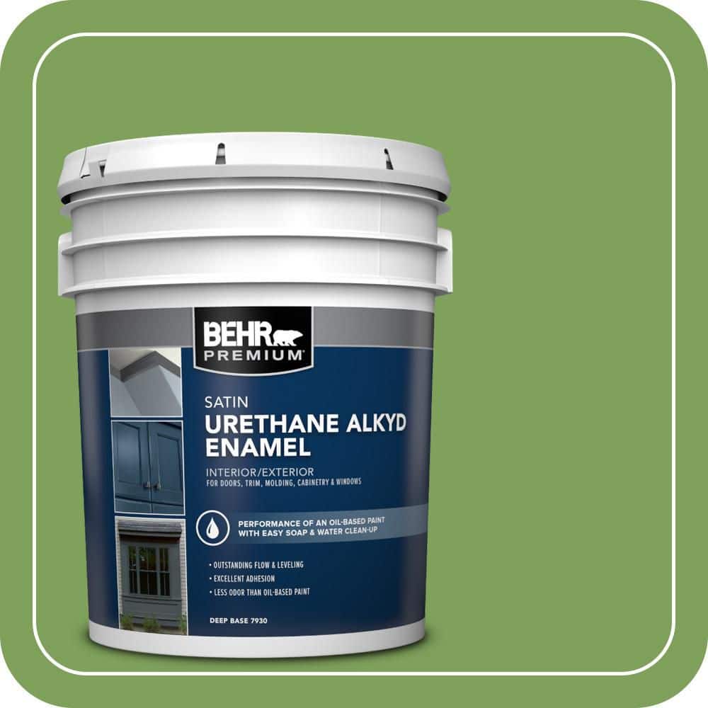 BEHR PREMIUM 5 gal. #P380-6 Springview Green Urethane Alkyd Satin Enamel Interior/Exterior Paint