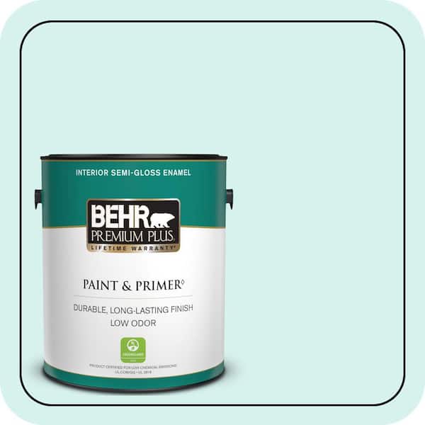 BEHR PREMIUM PLUS 1 gal. #P450-1 Sea Ice Semi-Gloss Enamel Low Odor Interior Paint & Primer (2)