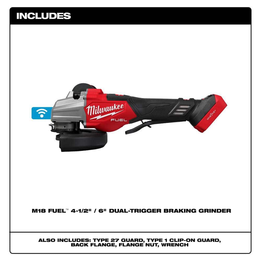 Milwaukee M18 FUEL ONE-KEY 18V Lithium-Ion Cordless 4-1/2 in. /6 in. Dual Trigger Braking Grinder with Paddle Switch (3)