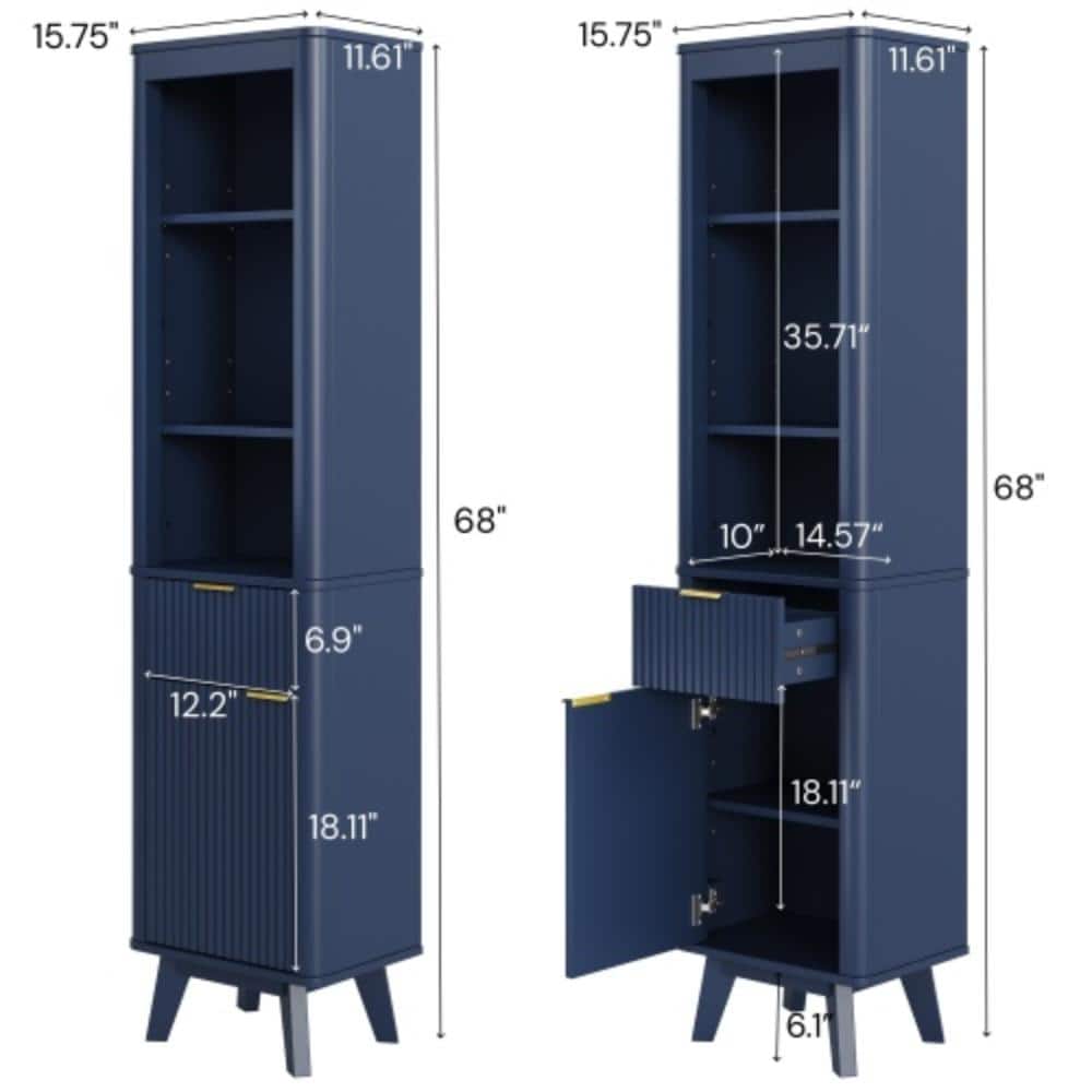 Unbranded 15.75 in. W x 11.61 in. D x 68 in. H Bathroom Blue Linen Cabinet (2)