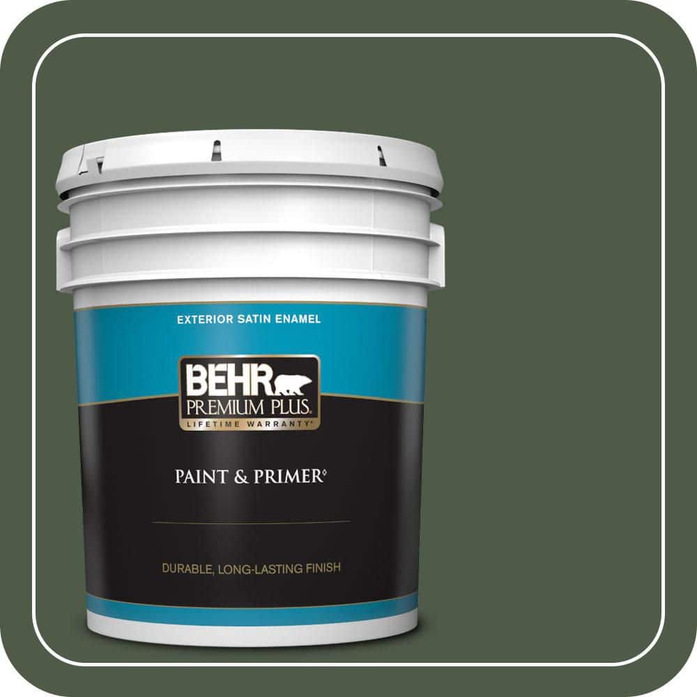 BEHR PREMIUM PLUS 5 gal. #440F-7 Fresh Pine Satin Enamel Exterior Paint & Primer