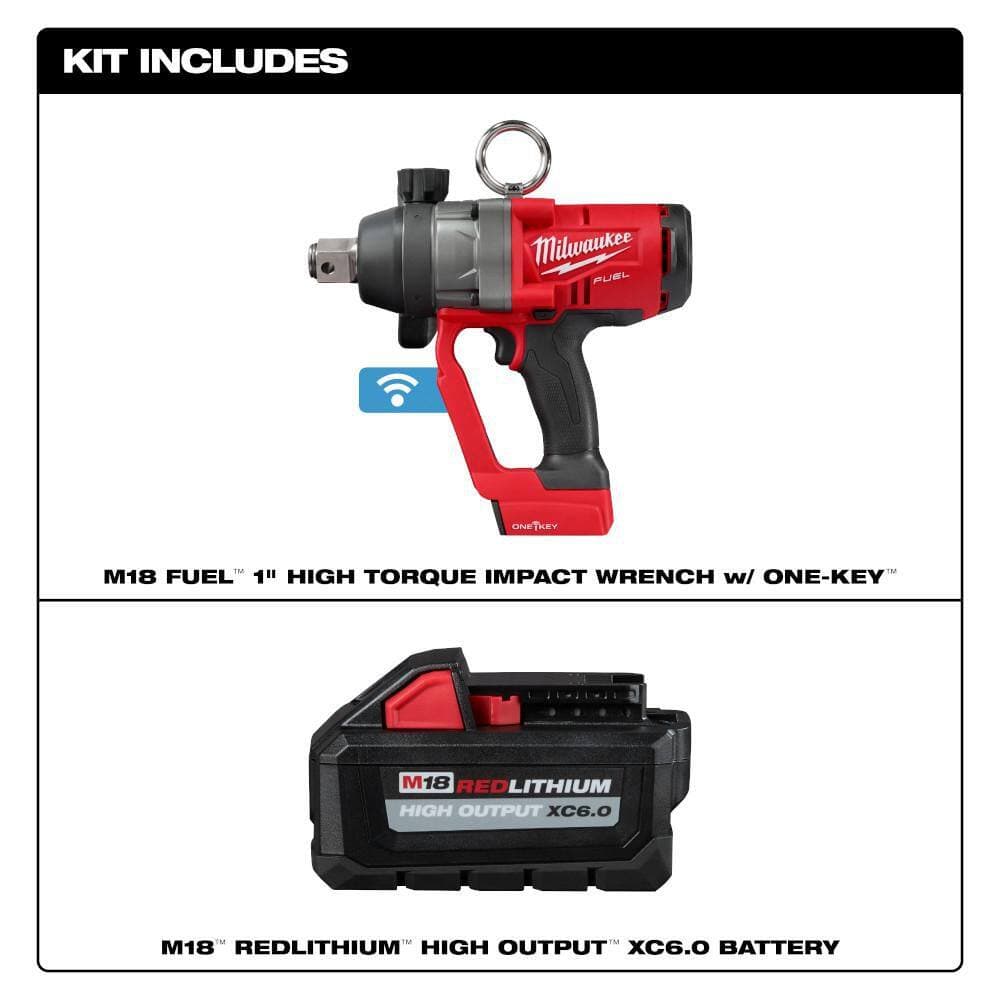 Milwaukee M18 FUEL ONE-KEY 18V Lithium-Ion Brushless Cordless 1 in. Impact Wrench with Friction Ring with (1) 6.0 Ah Battery (2)