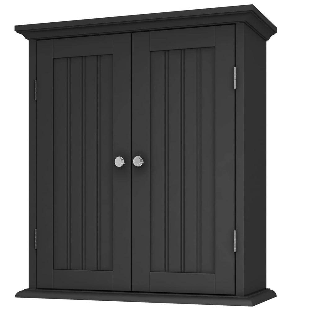 Dracelo 21.1 in. W x 8.8 in. D x 24 in. H Over the Toilet Bathroom Storage Wall Cabinet with Adjustable Shelves in Black (2)