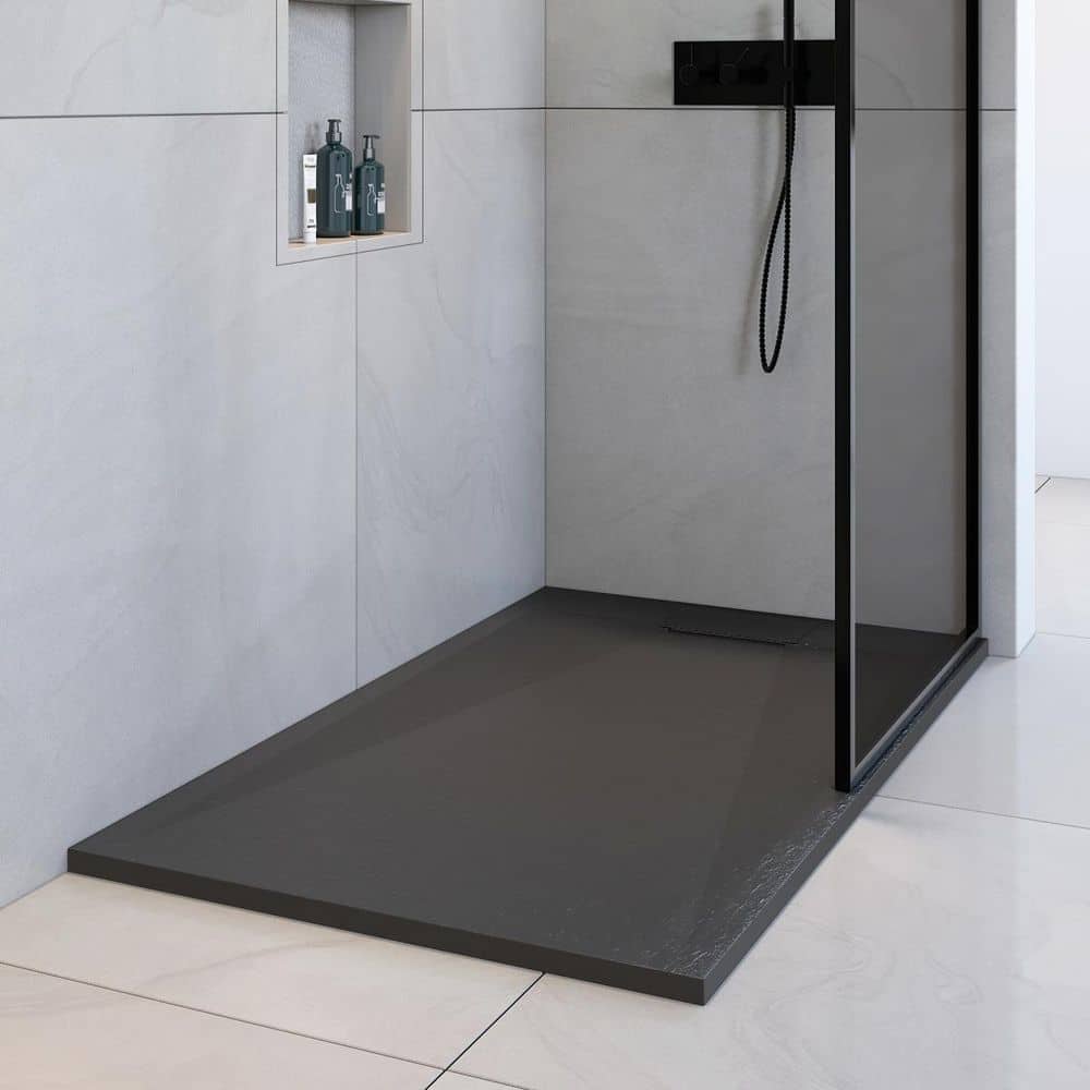 A&E Saul 60 in. L x 32 in. W Alcove or Corner Shower Pan Base with Side Drain in Black (2)