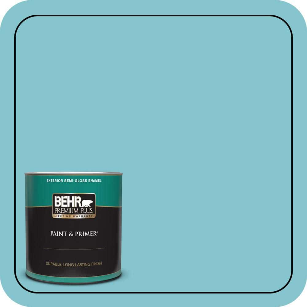 BEHR PREMIUM PLUS 1 qt. #520D-4 Shallow Sea Semi-Gloss Enamel Exterior Paint & Primer