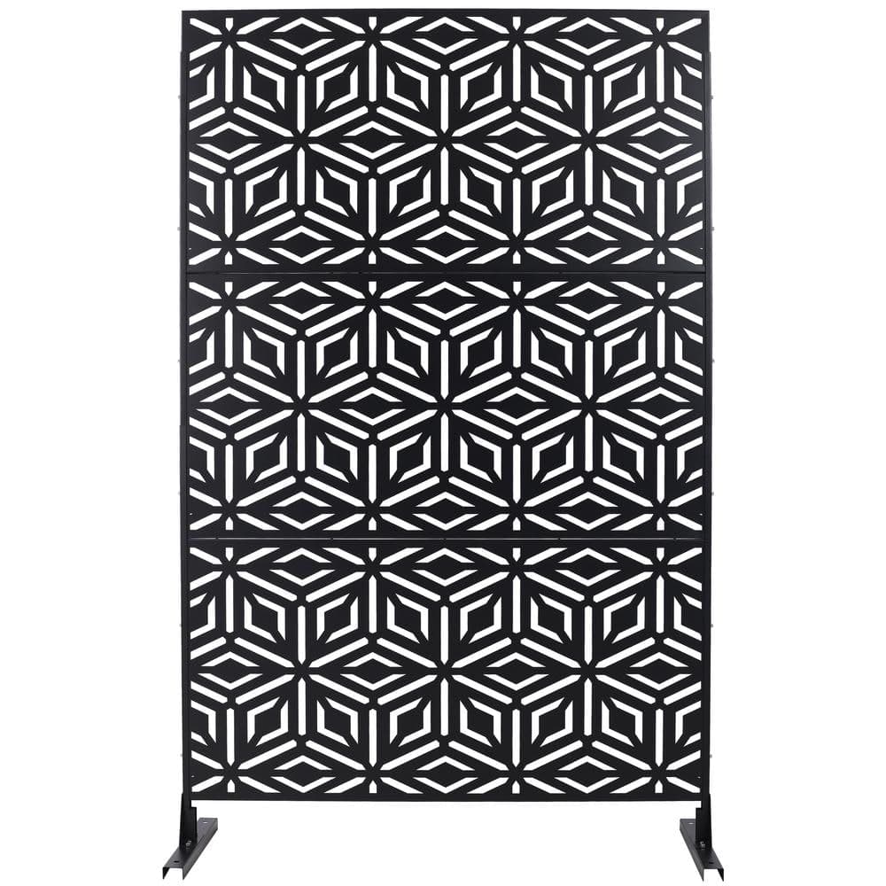 Sudzendf Outdoor and Indoor Freestanding Decorative Privacy Screen Metal Privacy Screen, Fence Panels in Black (1)