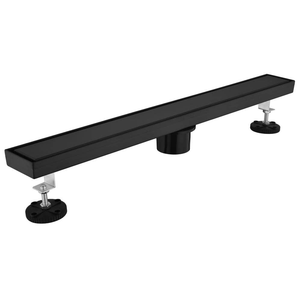 Tahanbath Linear Shower Drain with Removable Pattern Grate, Shower Drain Included Hair Strainer and Leveling Feet in Matte Black (1)