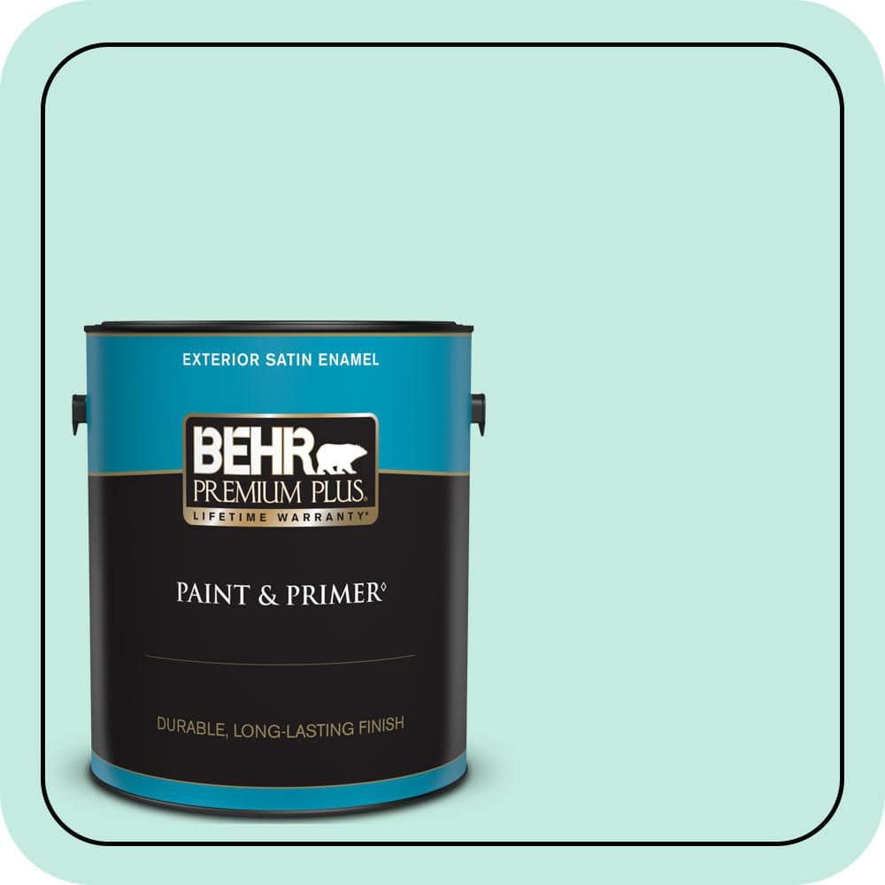 BEHR PREMIUM PLUS 1 gal. #P440-2 Clear Aqua Satin Enamel Exterior Paint & Primer