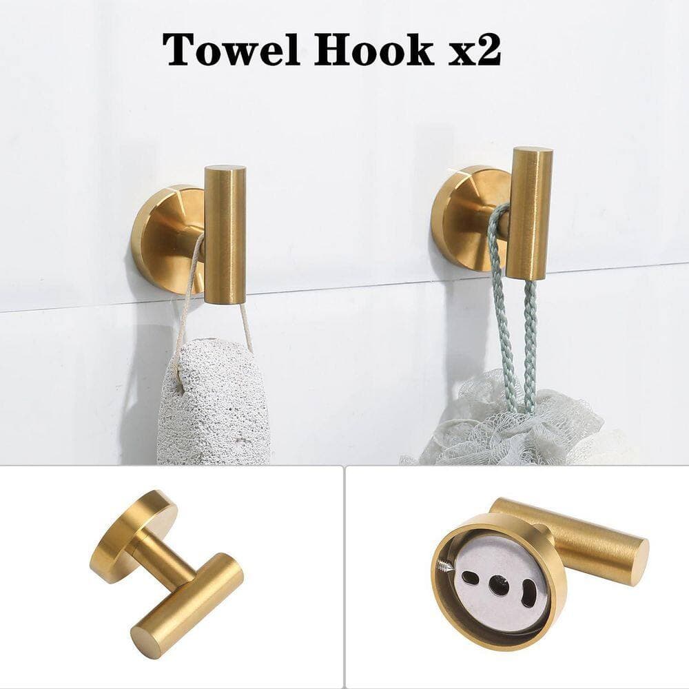 Wudkey 4-Piece Stainless Steel Bath Hardware Set Included Hand Towel Ring, Toilet Paper Holder, Towel Hooks (4)