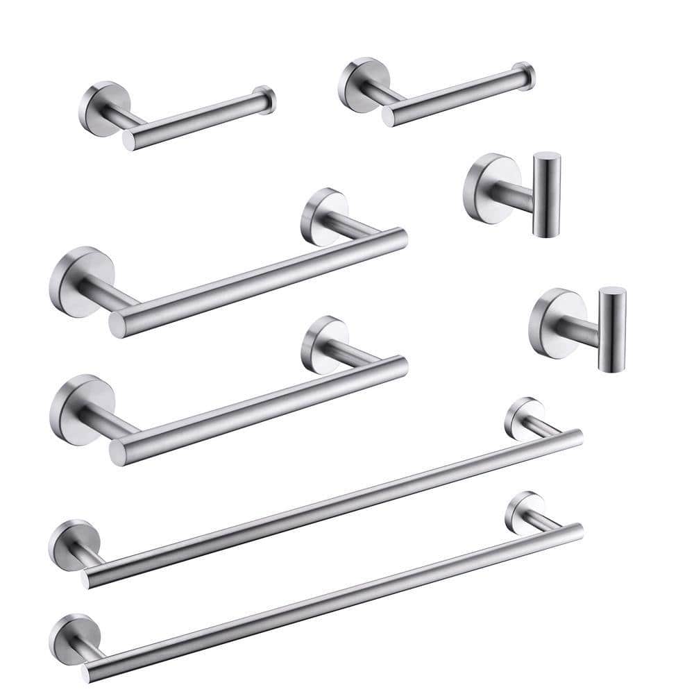 AOPSPS 8-Pieces Brushed Nickel Bathroom Accessories Set-Hand Towel Bar, Toilet Paper Holder, Robe Towel Hooks (1)