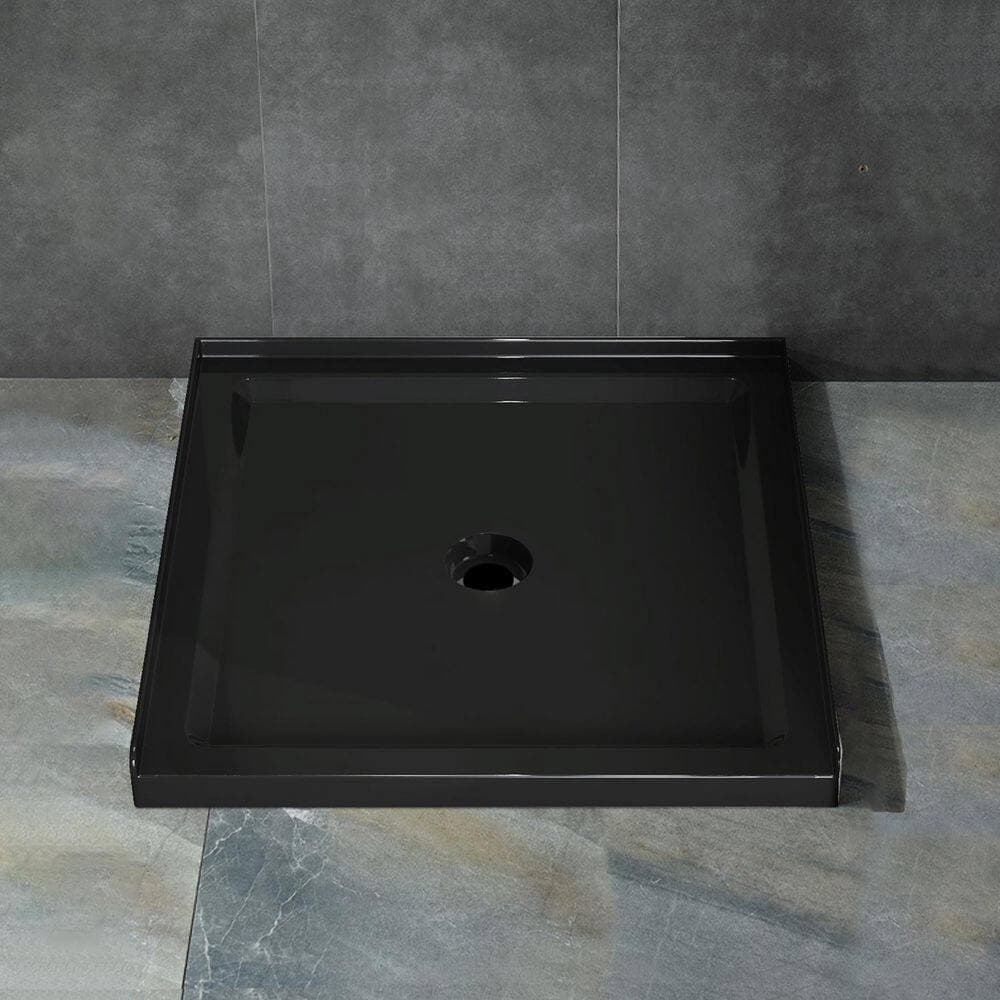 Maincraft 36 in. L x 36 in. W Alcove Shower Pan Base with Center Drain in Black (3)