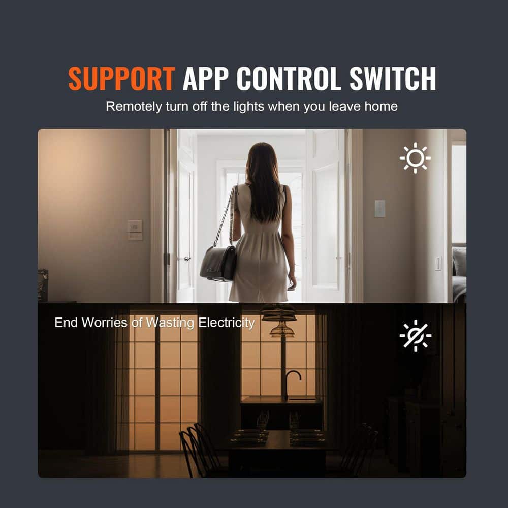 SKYSHALO WiFi Smart Light Dimmer Switch White Dimmable 100-250V AC Wi-Fi 2. 4GHz 15% to 85% Stepless Dimming LED Smart Switch (2)