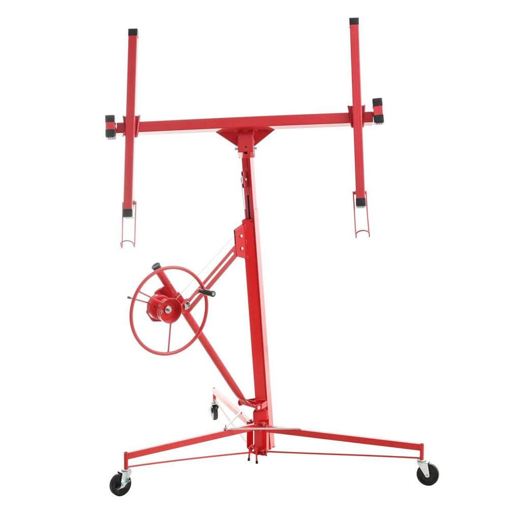 xinyoec 16 ft. Red Drywall Panel Hoist with Caster Wheel and Telescopic Arm, Drywall Lift Panel, Rolling Hoist, Jack Lifter