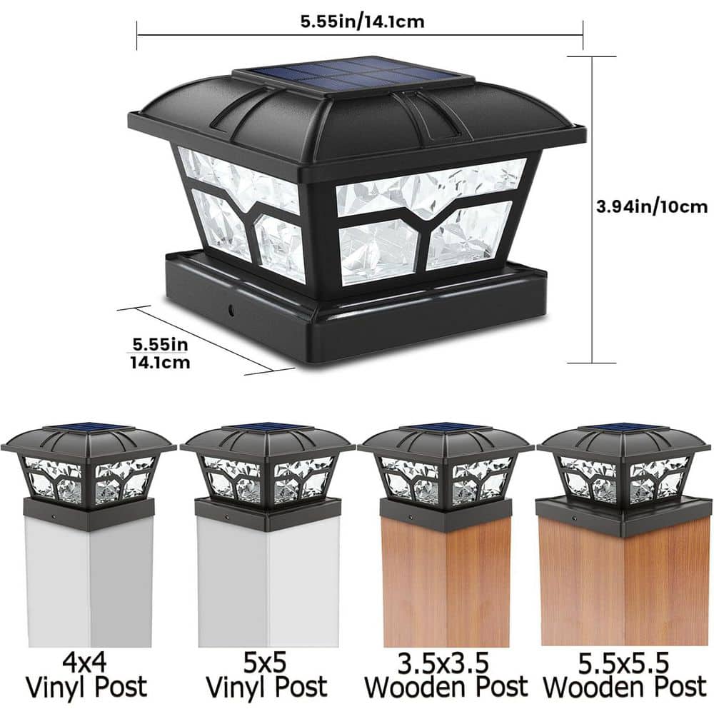 Afoxsos Solar Powered ABS Outdoor Post Cap Lights 2-Color Modes Warm and Cool White Waterproof for Fence Deck 4-Pack (3)