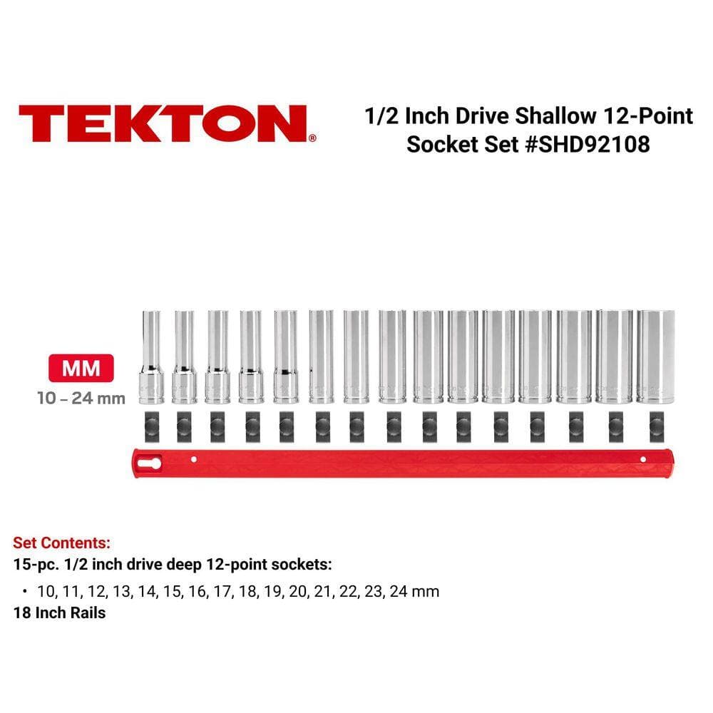 TEKTON 1/2 in. Drive Deep 12-Point Socket Set (15-Piece) (2)