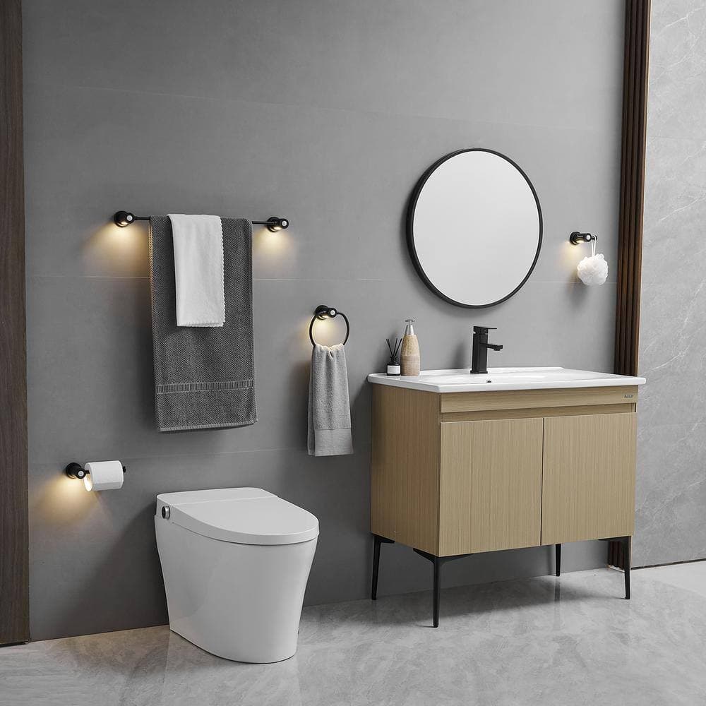 BWE Wall Mounted J-Hook Double Robe/Towel Hook Motion Sensing, Night Light, Towel Holder for Bathroom in Matte Black (2)
